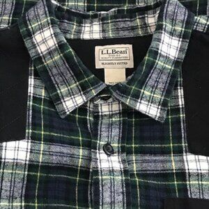 L.L. BEAN CLASSIC HERITAGE SCOTCH PLAID DK. BLUE & WHITE FLANNEL SHIRT- MEN'S XL